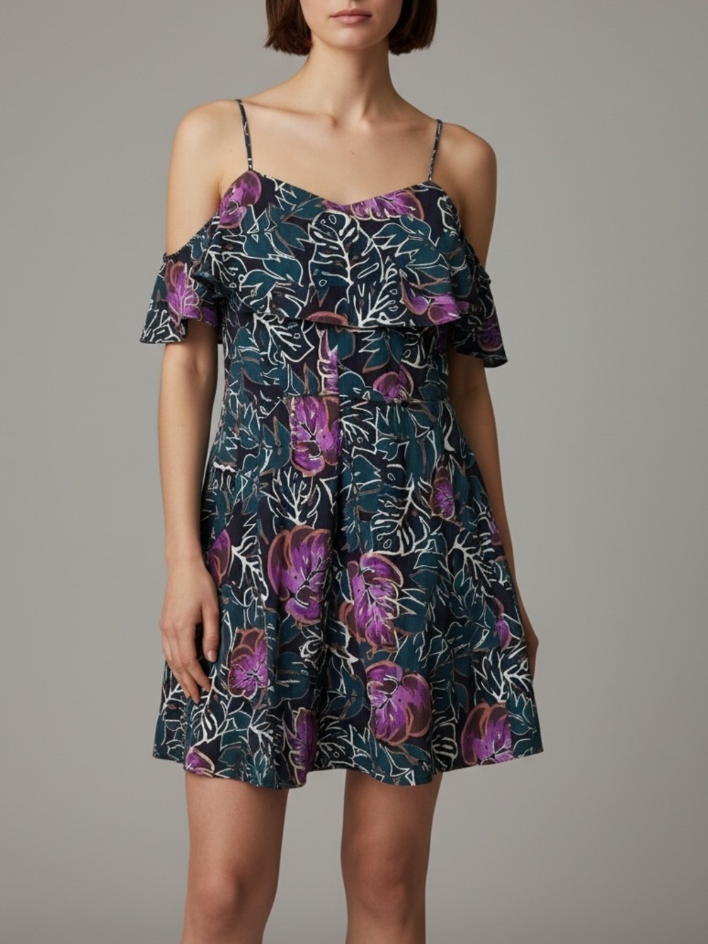 Soeur Paris Green Floral Mini Dress with Purple and White Print Size 36